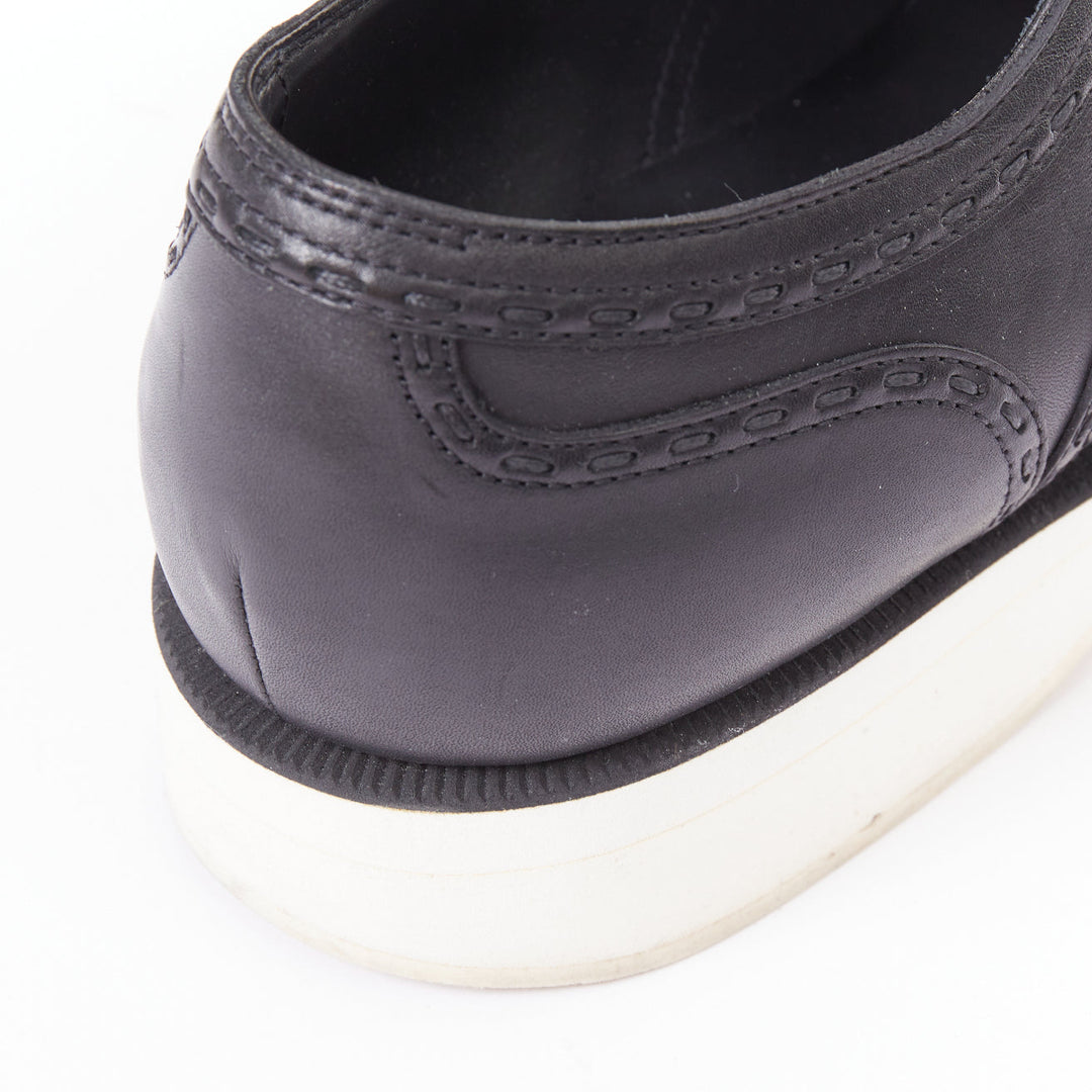BOTTEGA VENETA black leather white midsoles perforated platform brogue shoe EU43