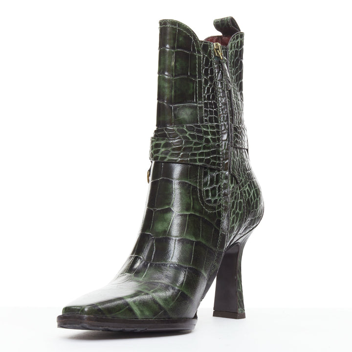SIES MARJAN 2025 Naomy green croco embossed leather gold buckle ankle boots EU39
