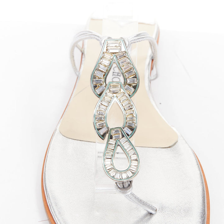 JIMMY CHOO Cache silver nappa yellow strass embellished strap sandals EU36.5