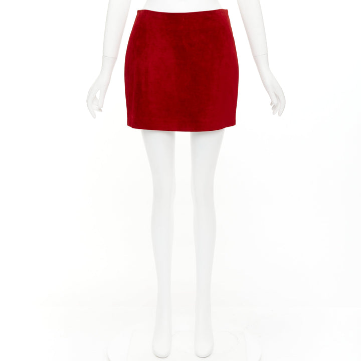 SAINT LAURENT 2019 red suede leather back dart mini skirt FR38 M