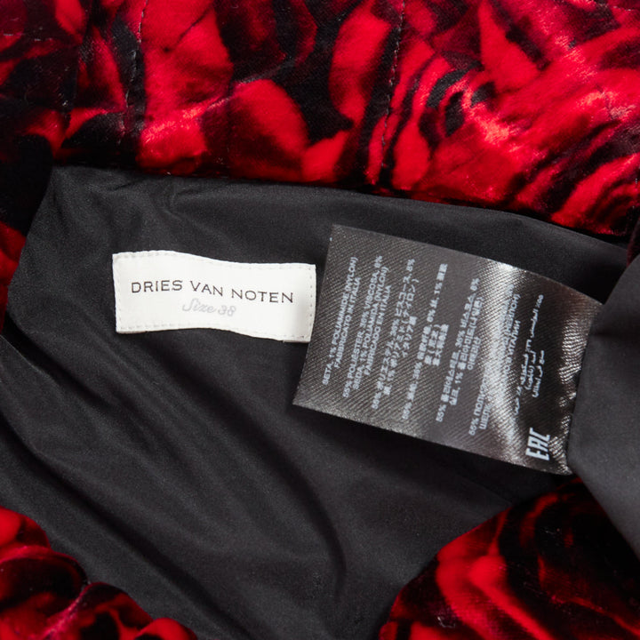 DRIES VAN NOTEN Runway Delta red rose velvet quilted one shoulder dress FR38 M