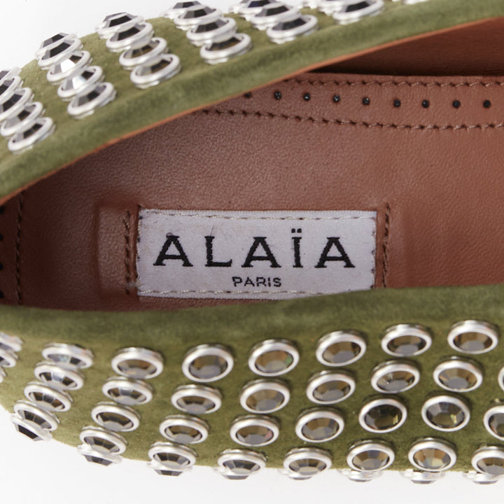 ALAIA 2023 La Ballerine Vert Foret green suede crystal buckle maryjane EU37.5