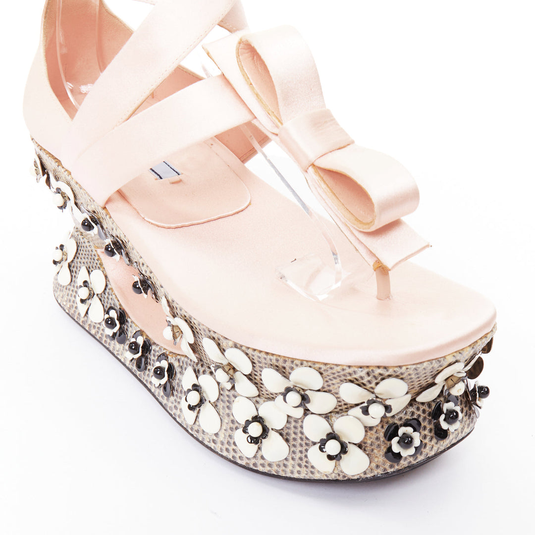 rare PRADA 2013 Runway pink satin floral petal embellished Geisha platform EU36