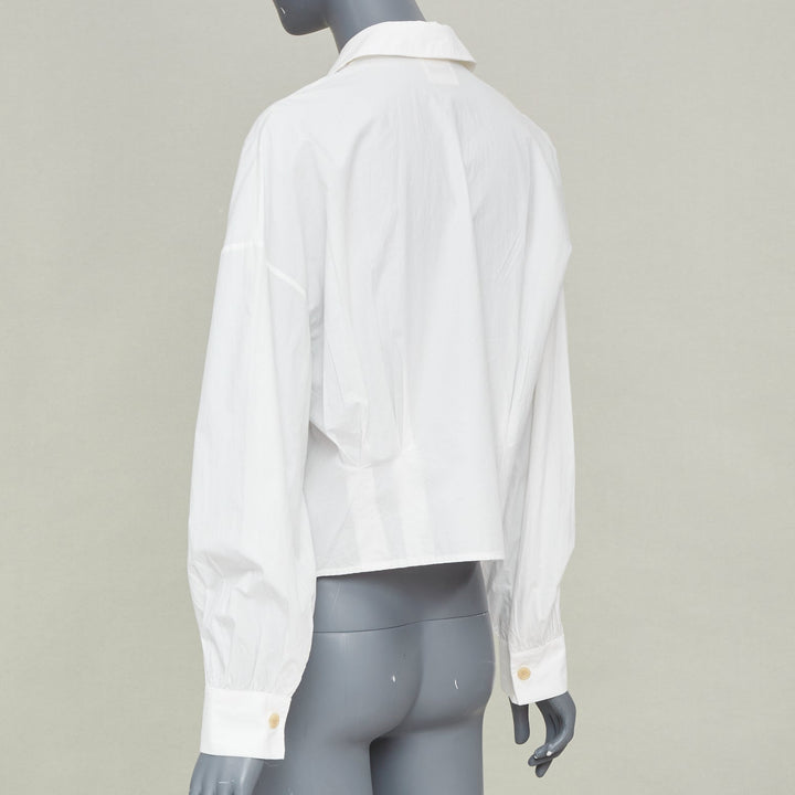 KHAITE 2022 Arwin Pleated Cotton Poplin ivory white snatched waist top S