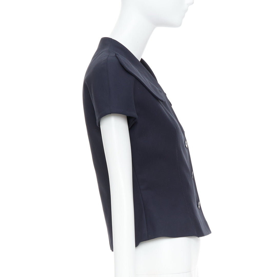 CHRISTIAN DIOR 2019 black cotton asymmetric portrait collar bar jacket FR36 S