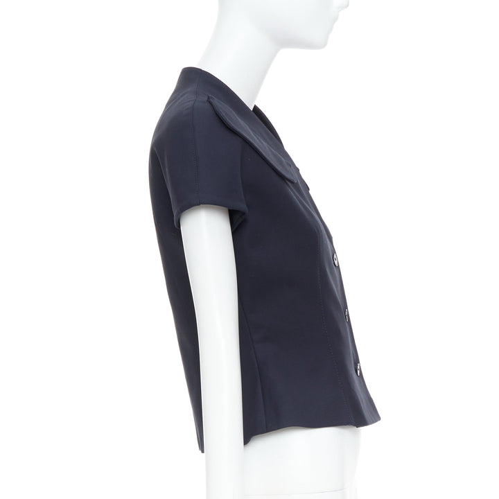 CHRISTIAN DIOR 2019 black cotton asymmetric portrait collar bar jacket FR36 S