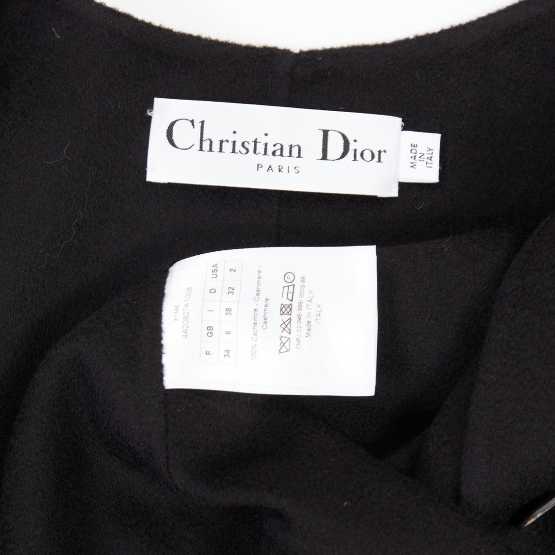 DIOR black  lightweight double faced 100% cashmere flared hem coat FR34 XS
