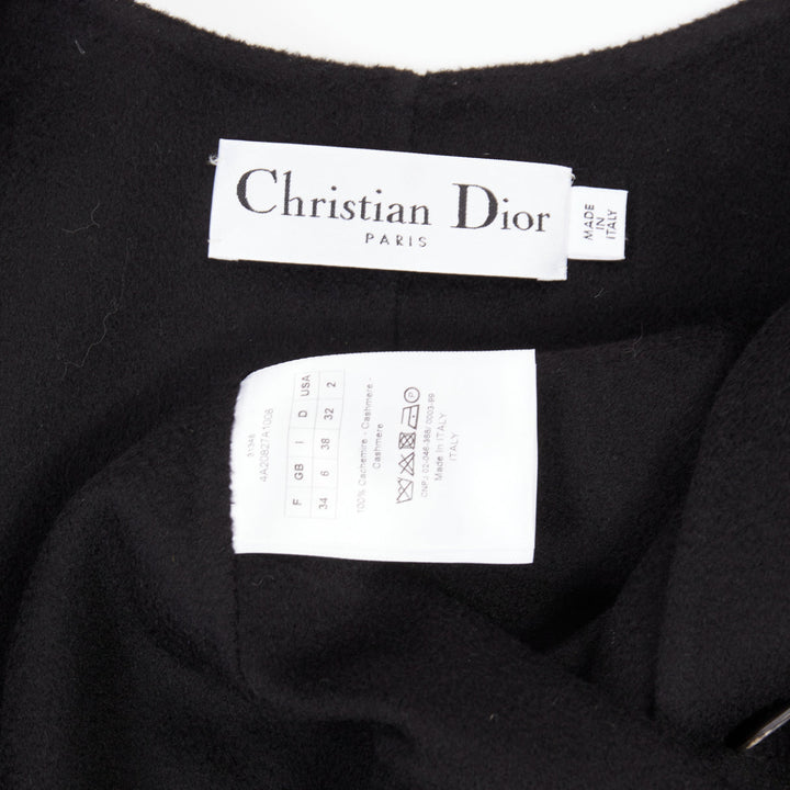 DIOR black  lightweight double faced 100% cashmere flared hem coat FR34 XS