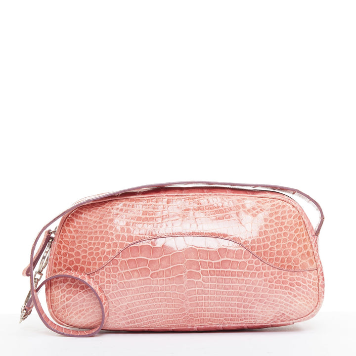rare PRADA Vintage glossy pink scaled leather silver clasp chain shoulder bag