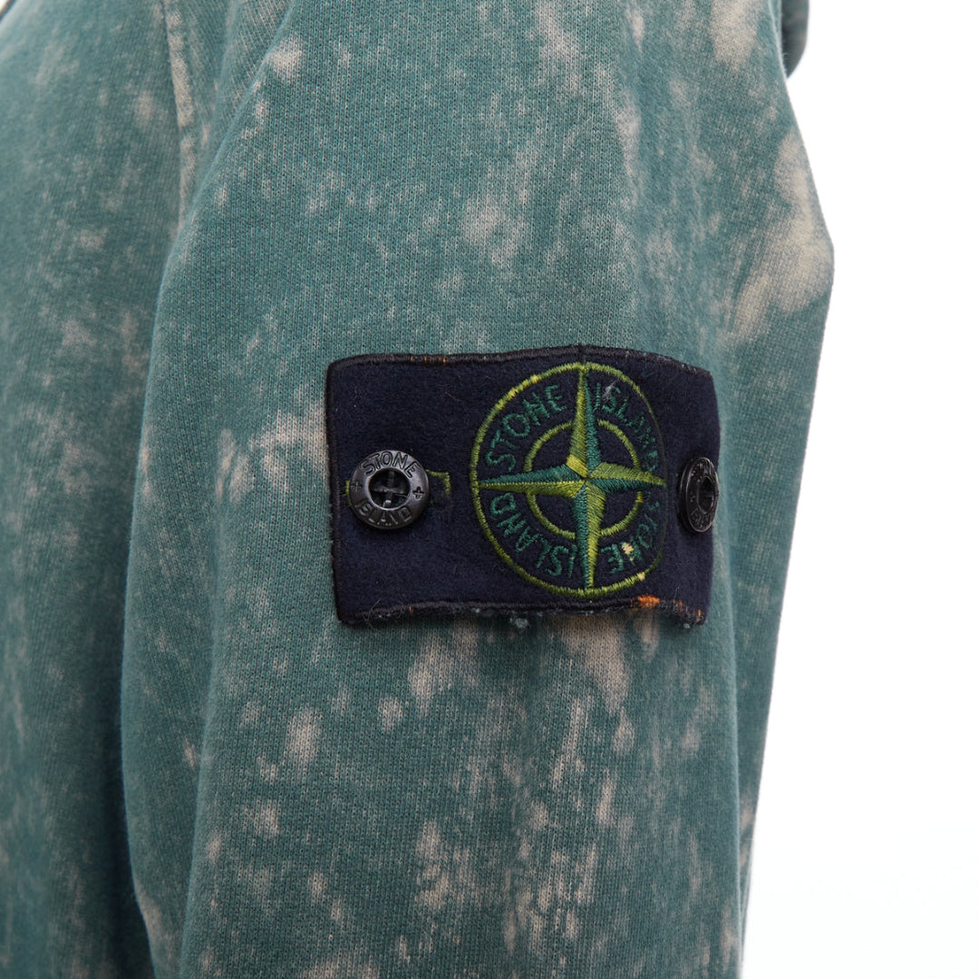 STONE ISLAND 2022 Off-Dye OVD Treatment Cotton fleece hoodie green marbled M