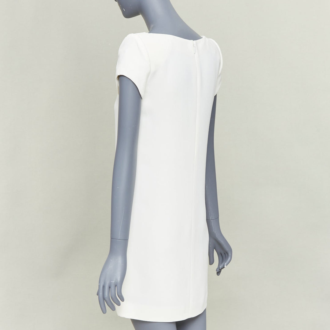 SAINT LAURENT 2012 cream crepe padded shoulder bateau neck mini dress FR34 XS