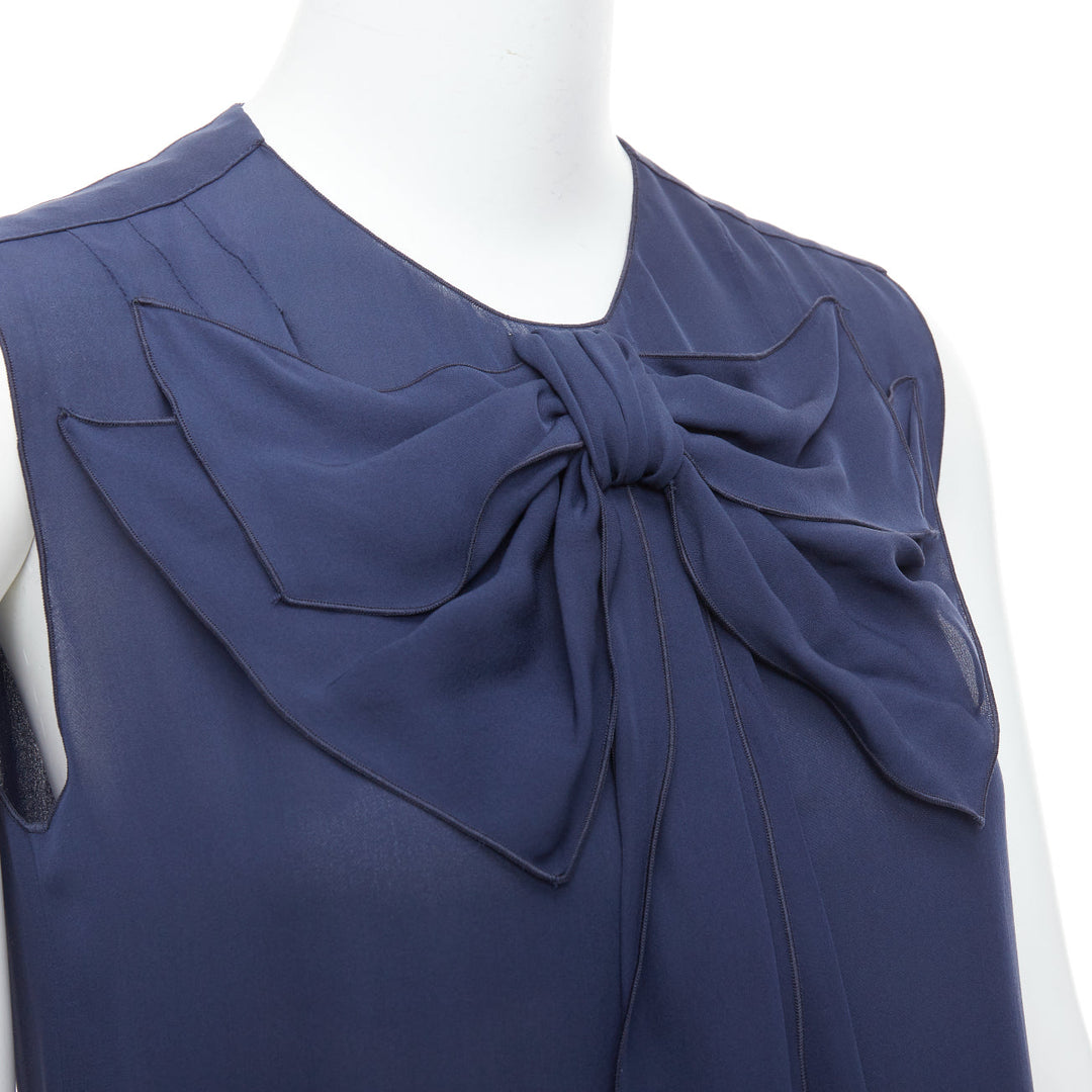 STELLA MCCARTNEY 2008 navy 100% silk bow neck shift dress IT38 XS