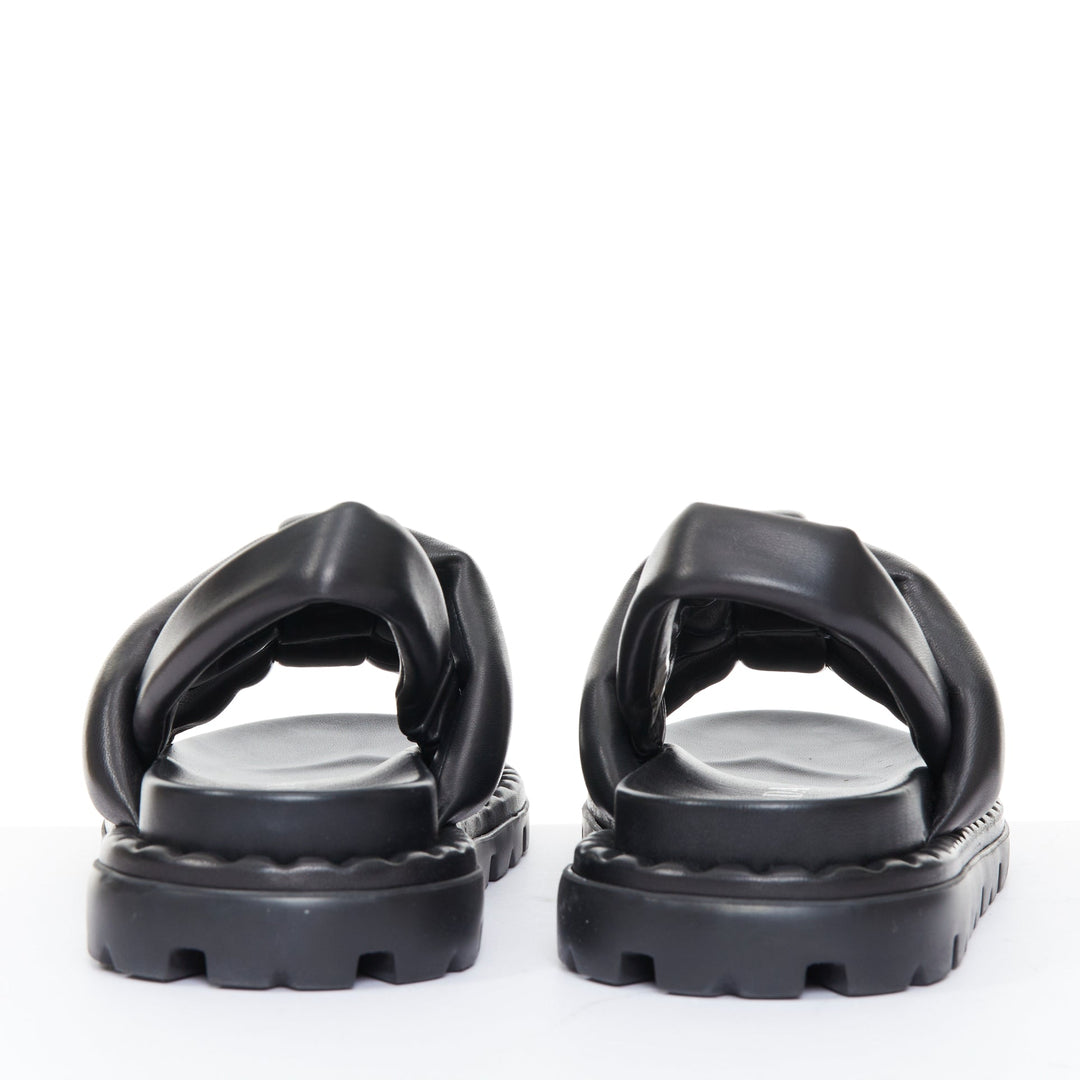 PRADA Blow black padded nappa leather strappy lug sole slingback sandals EU38.5