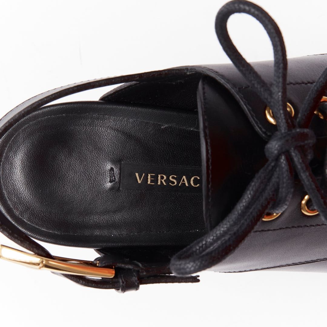 VERSACE black gold buckle sling back black 130mm platform loafer EU37.5