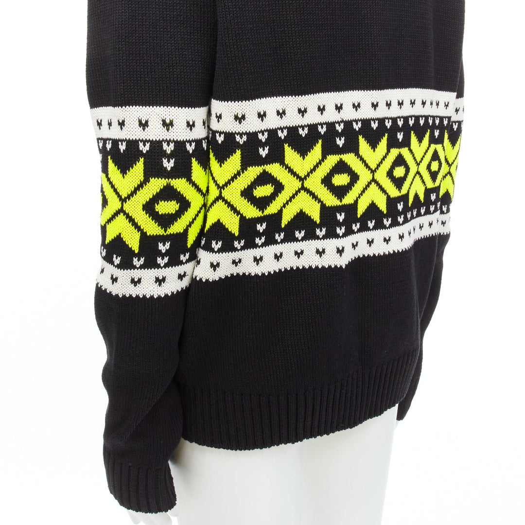 KOLOR black yellow intarsia fair isle 100% cotton cardigan jacket JP5 XXL