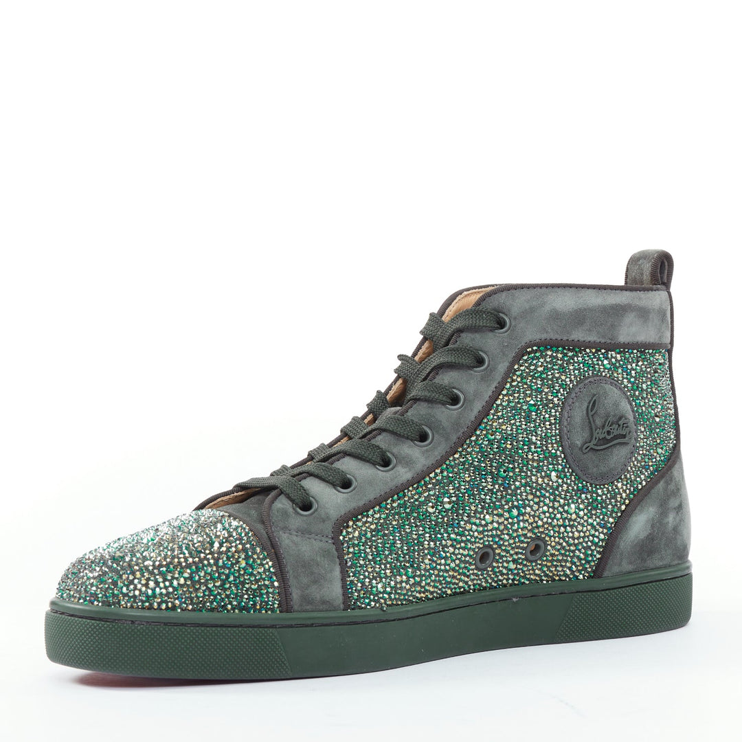 Male mannequin wearing Christian Louboutin Louis Orlato Green Suede Men Sneaker in Size EU42.5 | Available at JHROP