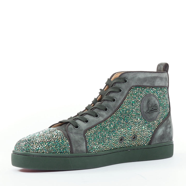 Male mannequin wearing Christian Louboutin Louis Orlato Green Suede Men Sneaker in Size EU43 | Available at JHROP