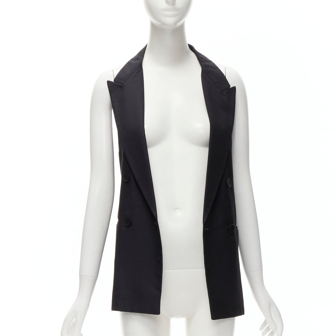 STELLA MCCARTNEY 100% silk black double breasted halter neck tux top IT36 XXS