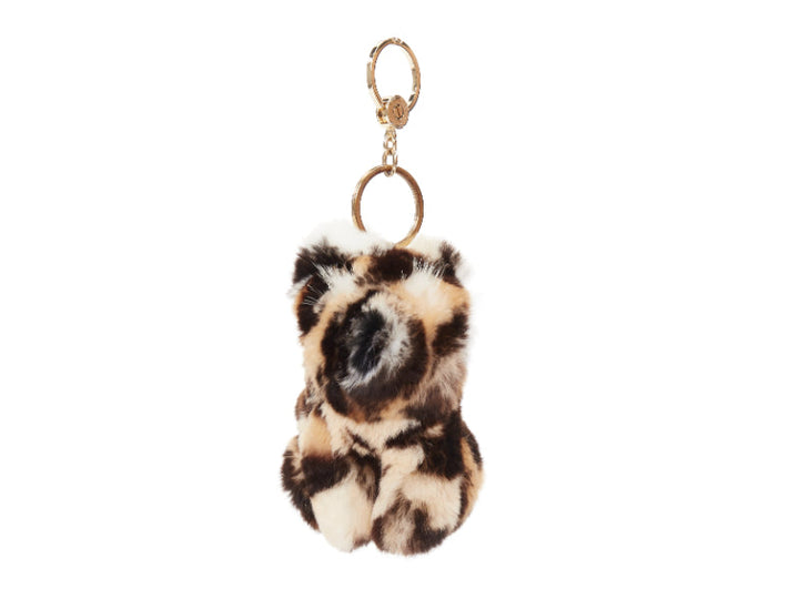 LORO PIANA 100% mink fur brown cream Tiger bag charm keyring