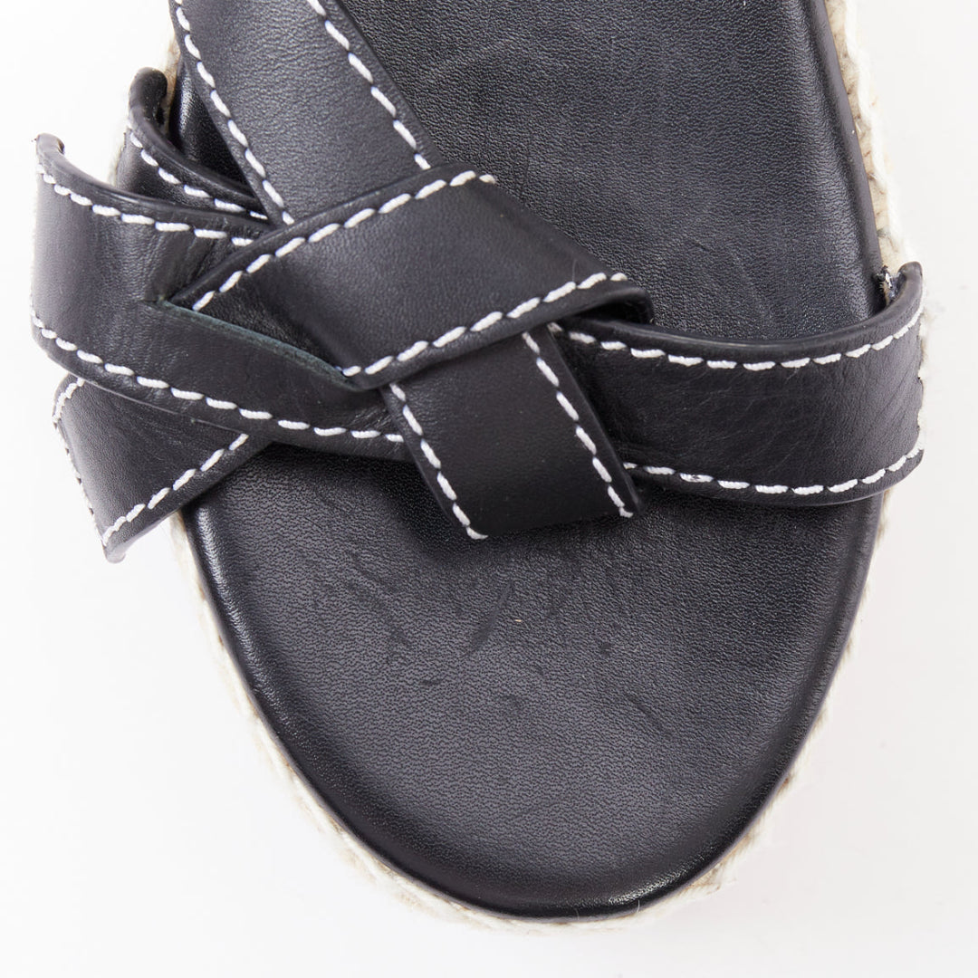 LOEWE Gate black overstitch striped espadrille platform wedge sandal EU40