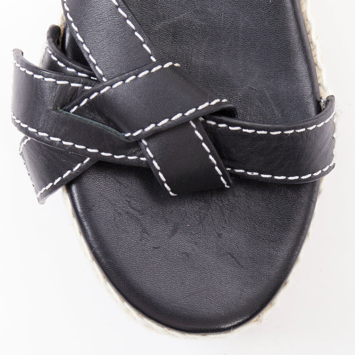 LOEWE Gate black overstitch striped espadrille platform wedge sandal EU40