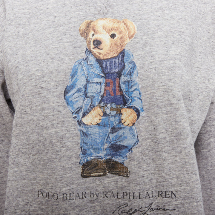 POLO RALPH LAUREN Andover Heather Denim Bear print crew sweat pullover S