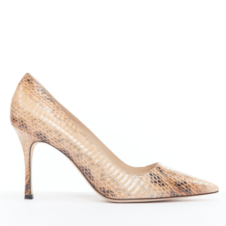 MANOLO BLAHNIK nude coated scaled leather slim heel pumps EU39