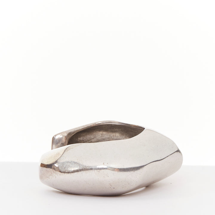 SAINT LAURENT aged silver tone faceted sculptural geometric organic cuff bangle