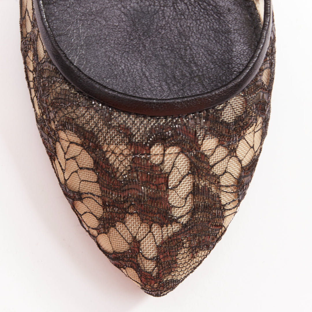 SERGIO ROSSI black leather floral lace spool heel pumps EU37.5