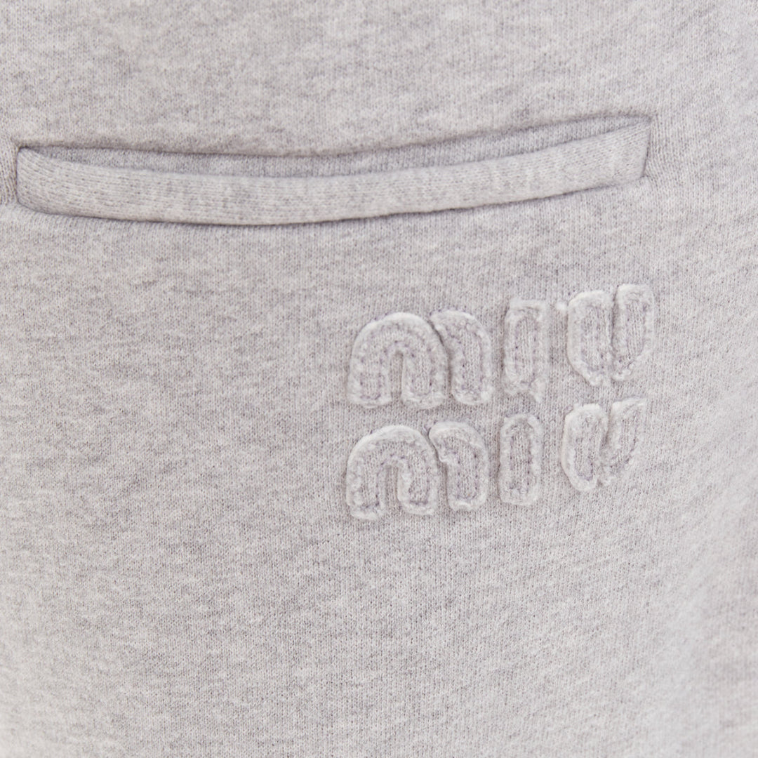 MIU MIU 2023 light grey cotton jersey logo applique back jogger pants IT40 S