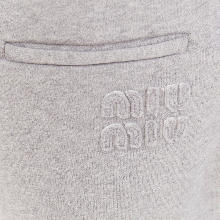 MIU MIU 2023 light grey cotton jersey logo applique back jogger pants IT40 S