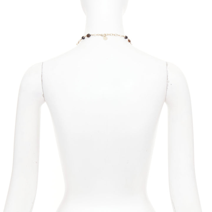 CHANEL A14C red black resin faux pearl CC logo station chain sautoir necklace