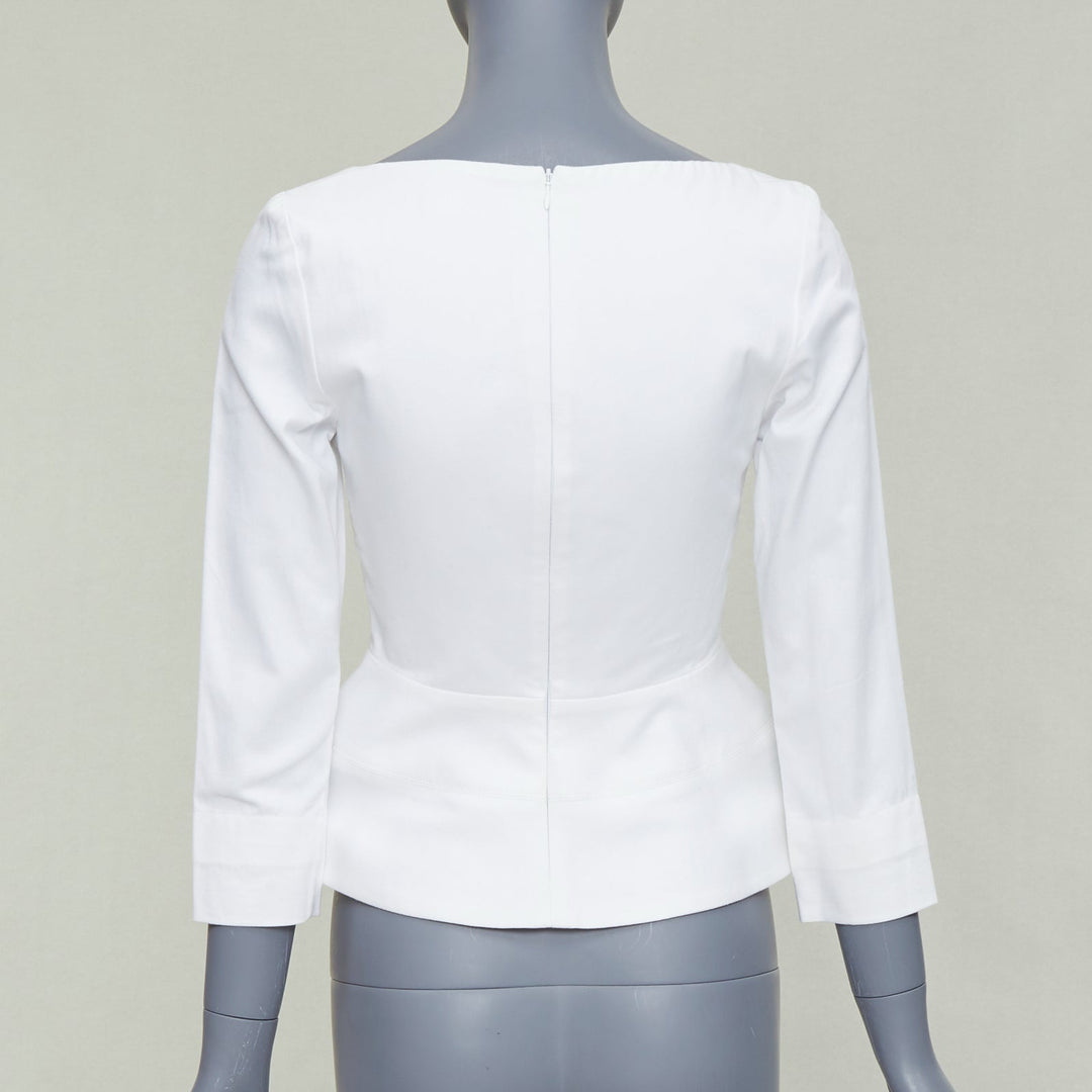ELLERY Manzoni off white cotton twill peplum scoop neck top US6 M