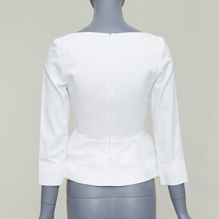 ELLERY Manzoni off white cotton twill peplum scoop neck top US6 M