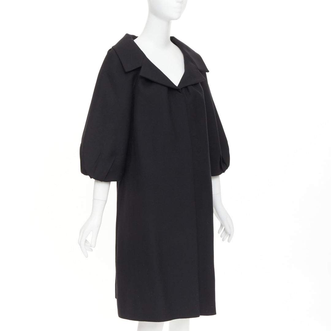 GIAMBATTISTA VALLI black wool puff sleeve flared swing collar long coat IT38 XXS