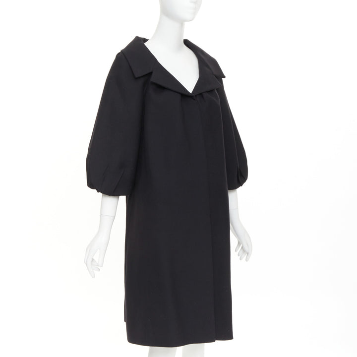 GIAMBATTISTA VALLI black wool puff sleeve flared swing collar long coat IT38 XXS