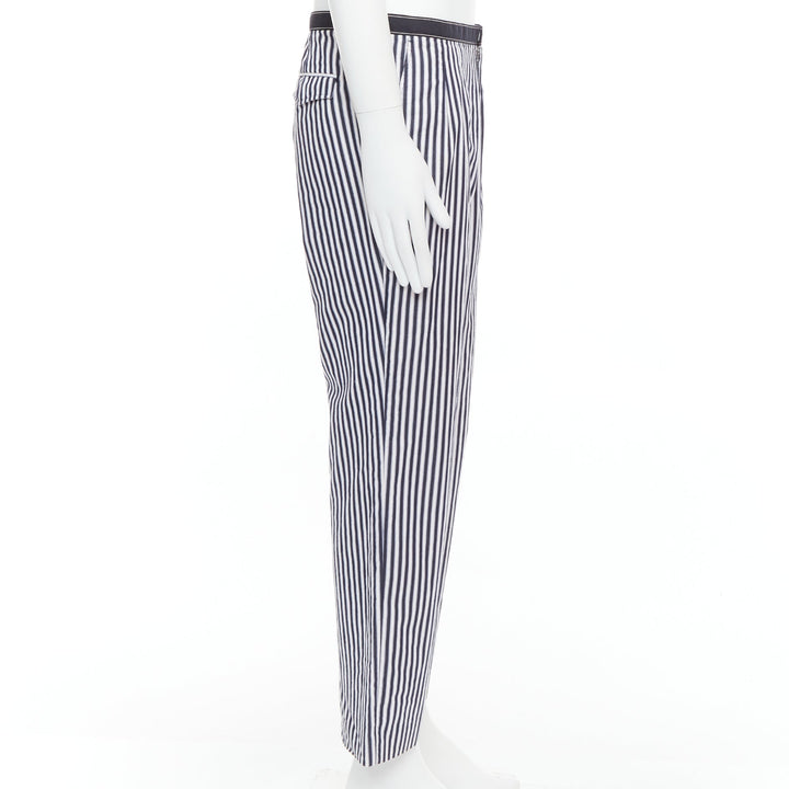 DRIES VAN NOTEN black white cotton striped black trim wide pants IT48 M