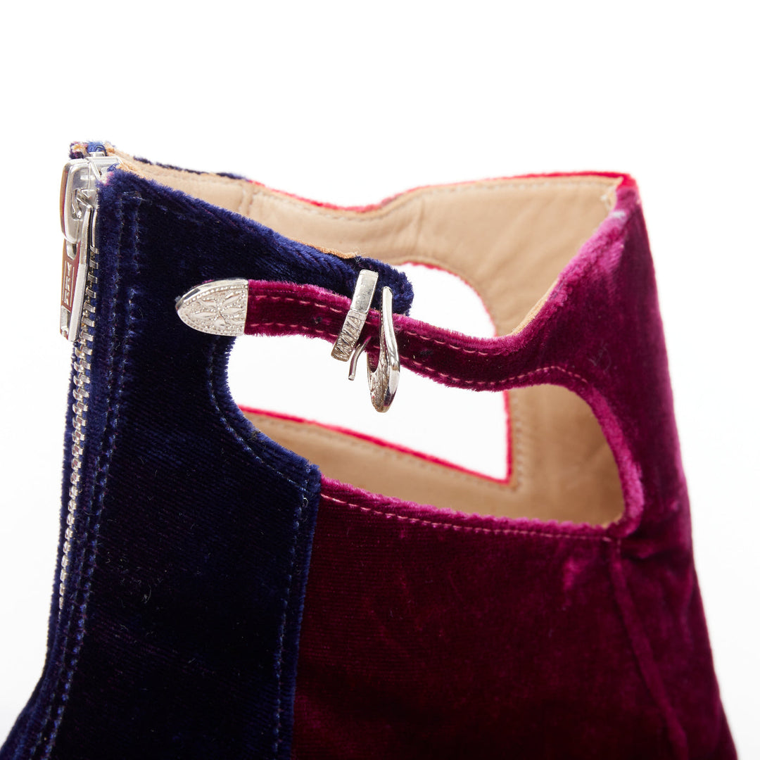 TOGA ARCHIVES Pulla tricolor velvet square toe ankle booties EU39