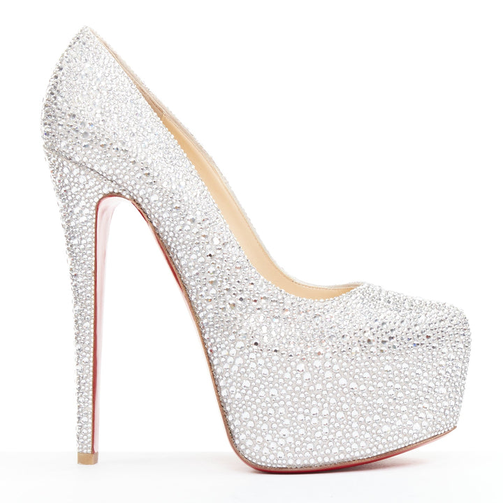 CHRISTIAN LOUBOUTIN Daffodile Strass 160 silver crystal platform pumps EU37.5