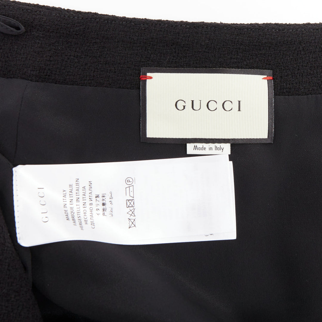 GUCCI 2017 black wool crepe cream trim hem A-line knee skirt IT40 S