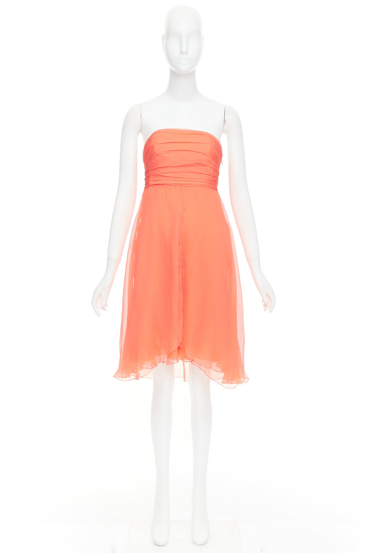 RALPH LAUREN Black Label coral orange 100% silk strapless mini dress US2 S