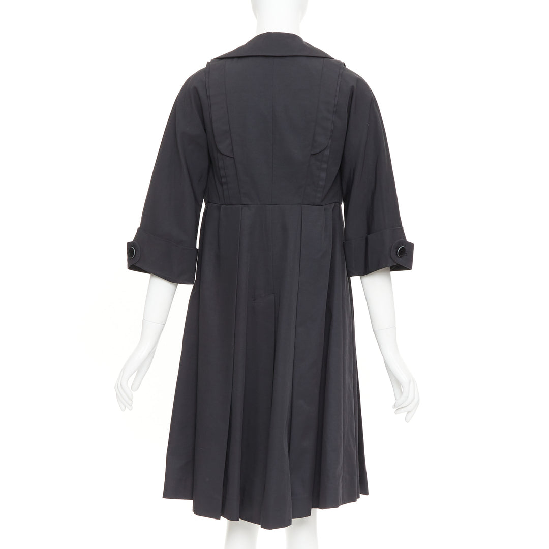 GUCCI 2007 black textured nylon plastic logo buttons long coat IT36 XXS