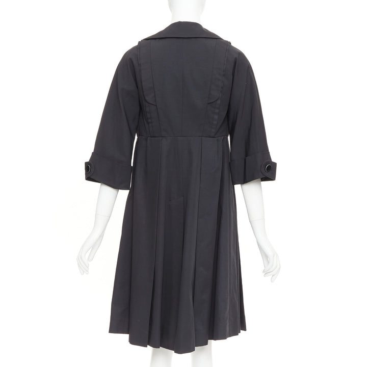 GUCCI 2007 black textured nylon plastic logo buttons long coat IT36 XXS