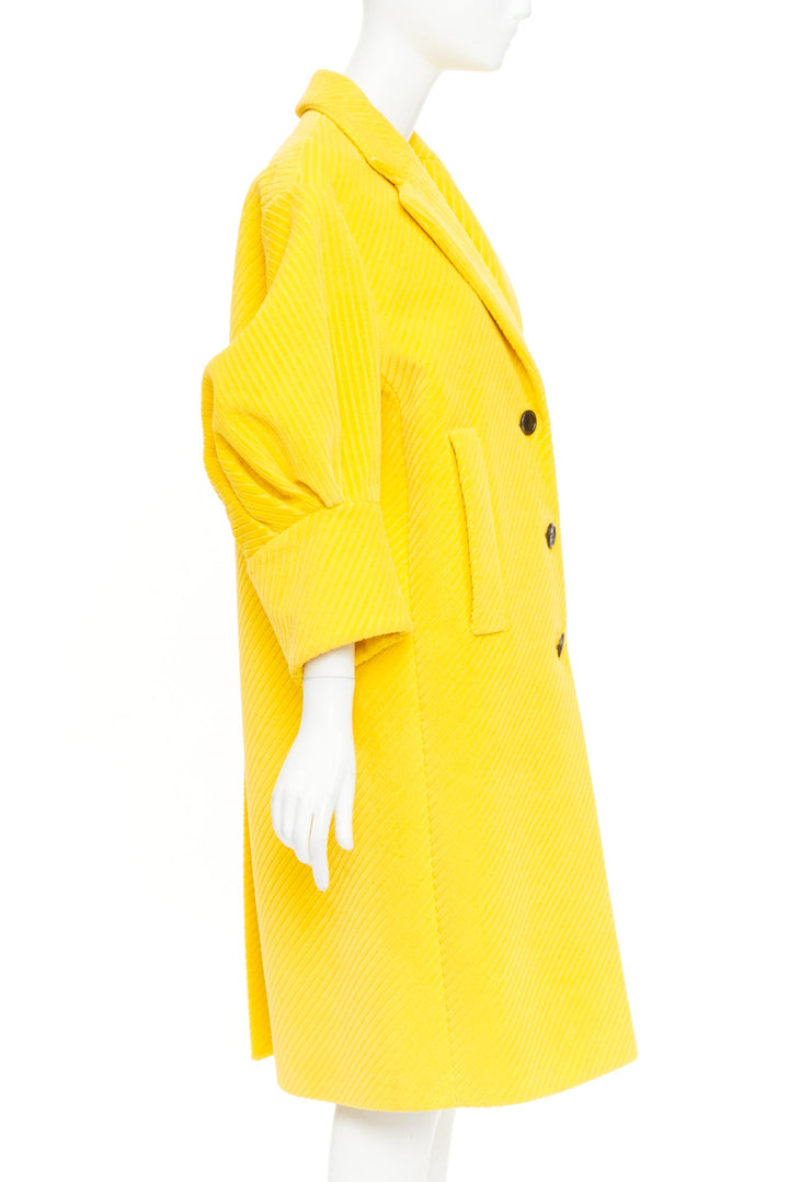 PRADA 2021 Runway yellow cotton corduroy puff sleeve oversized coat IT38 XS