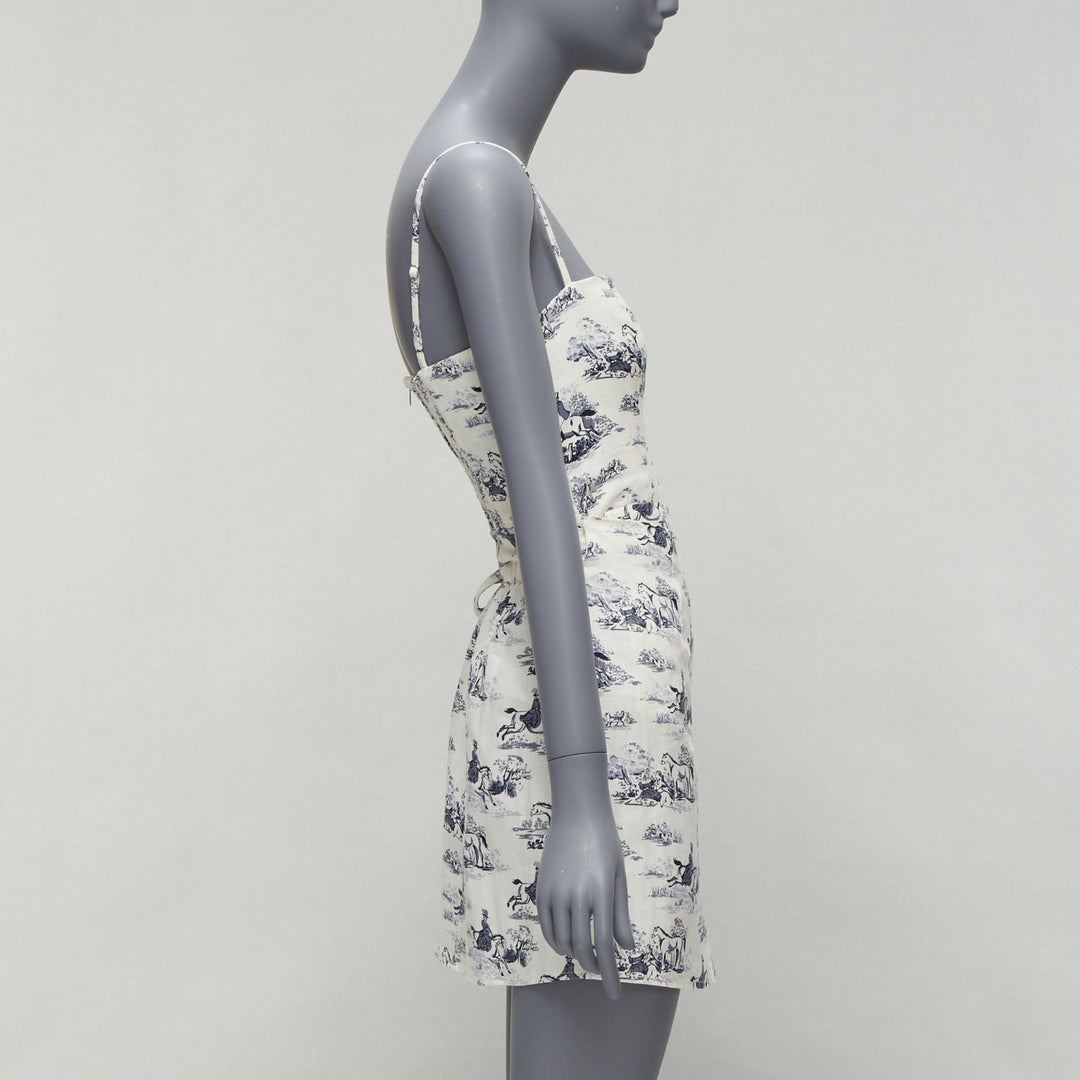 REFORMATION Tabatha blue white linen Toile de Jouy print dress US2 S