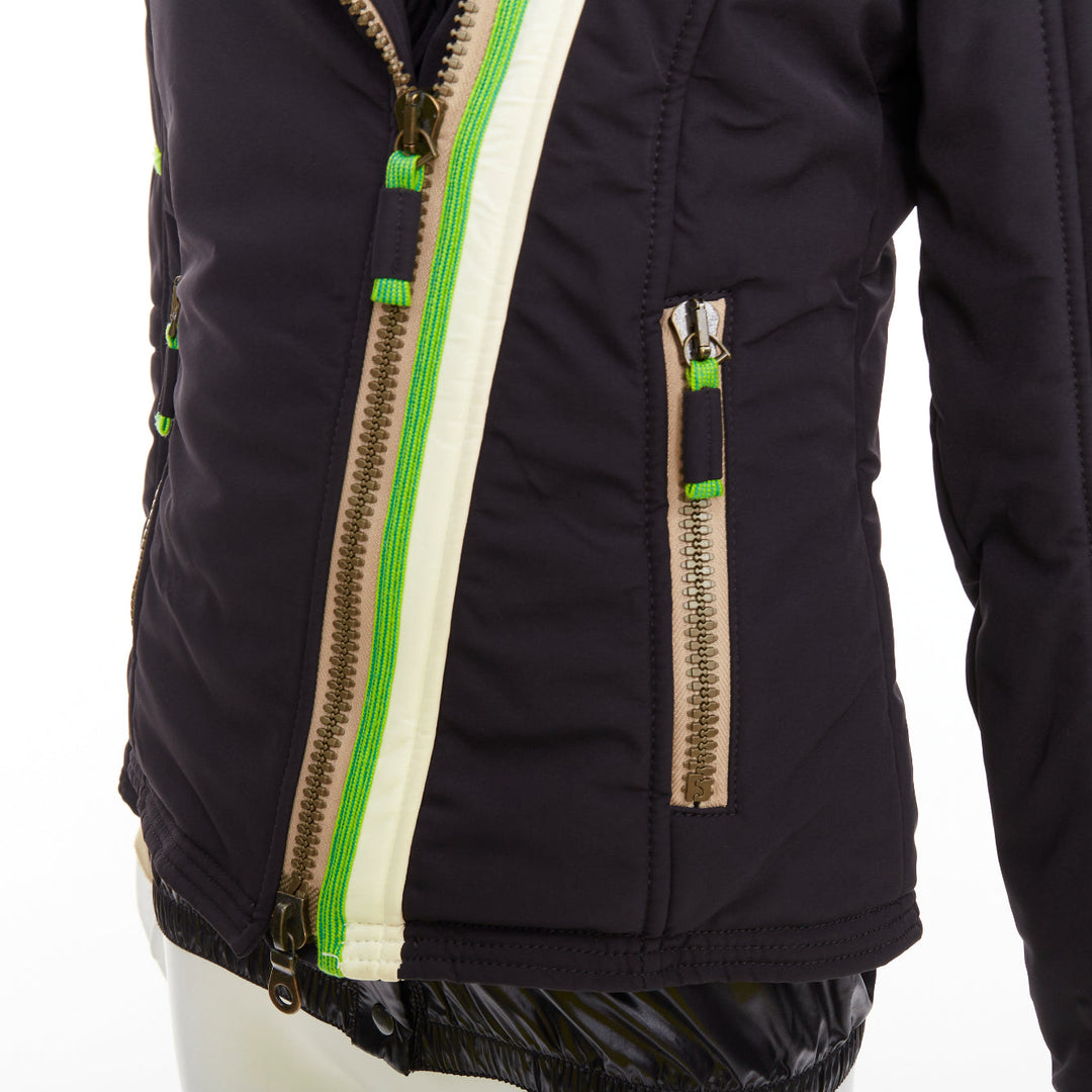 FRAUENSCHUH Limited Edition black nylon green nude zip snow puffer jacket XS