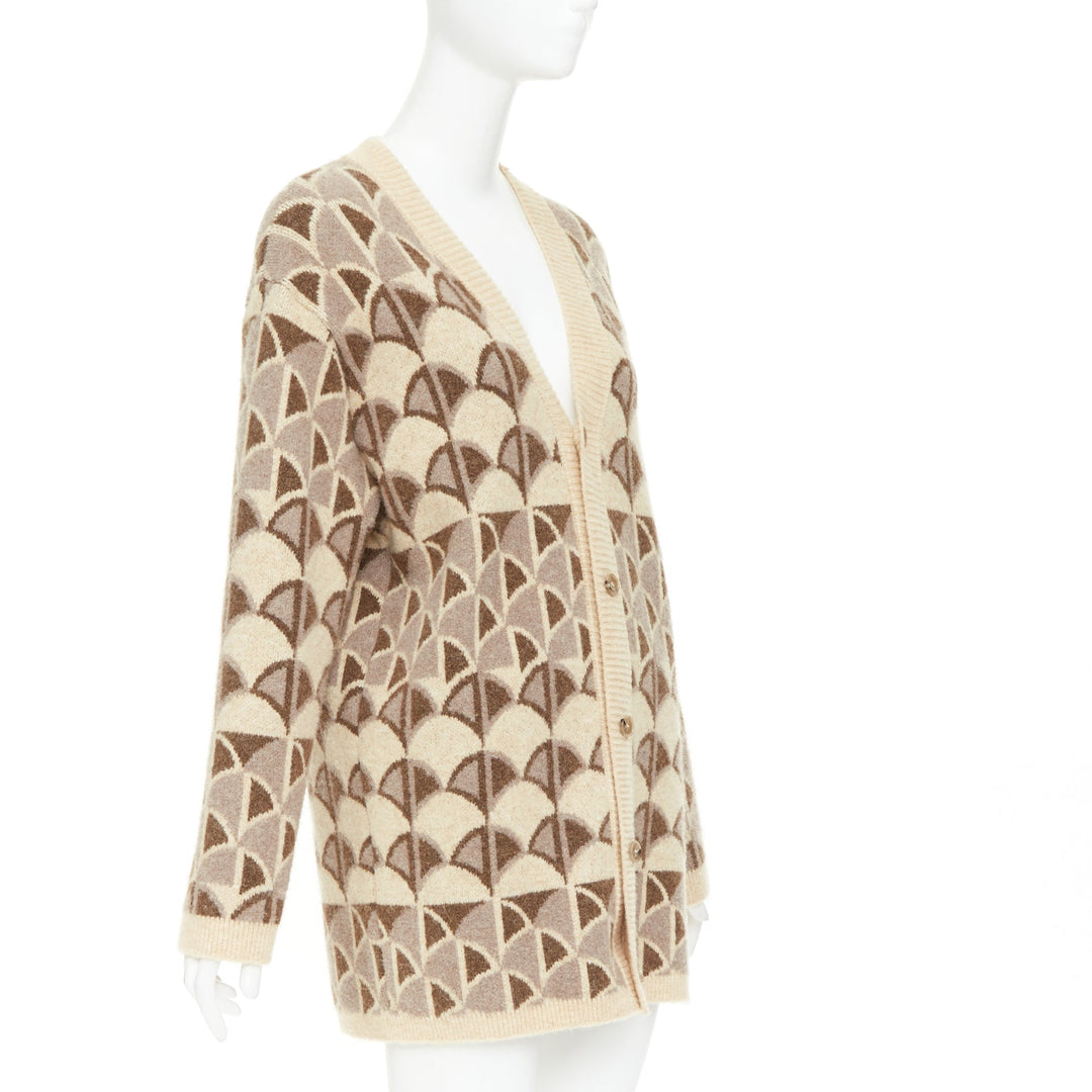 NANUSHKA 2021 Milo beige brown graphic knit intarsia button oversized cardigan S