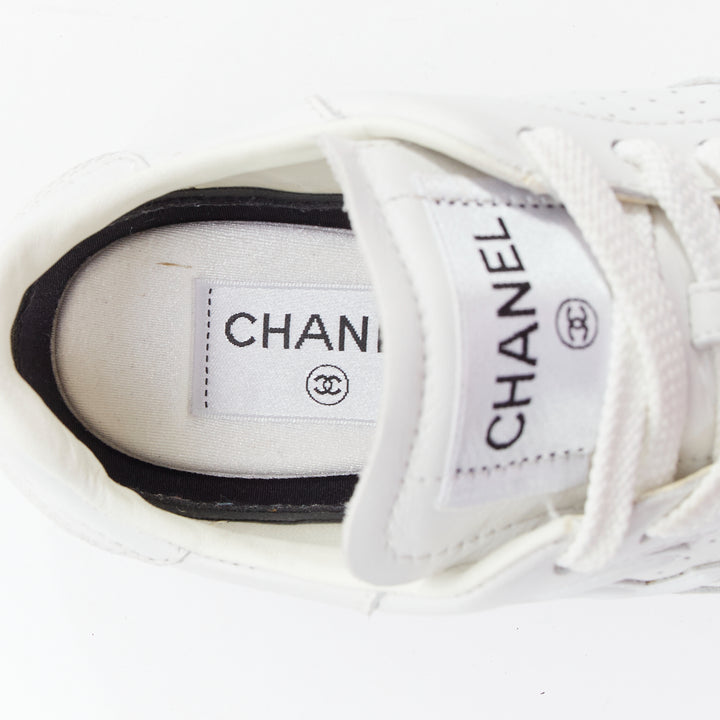 CHANEL 23A white CC logo leather panels leather casual sneakers EU37.5