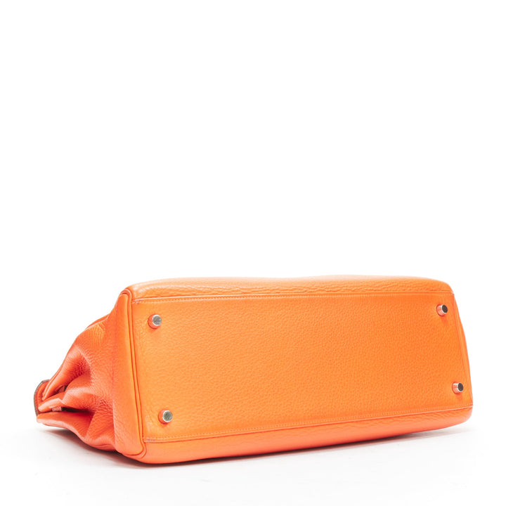 HERMES Kelly 32 PHW orange togo leather silver buckle top handle shoulder bag