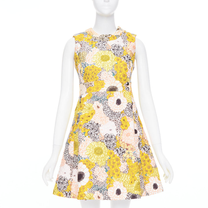 GIAMBA  GIAMBATTISTA VALLI yellow white quilted floral cocktail dress IT40 XS